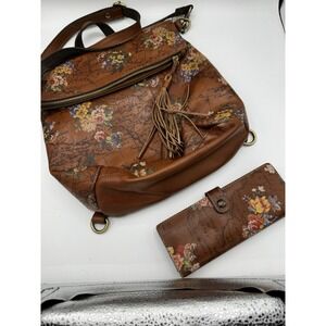 Patricia Nash Brown Floral Crossbody Backpack With Wallet Bag With Strap PT2
